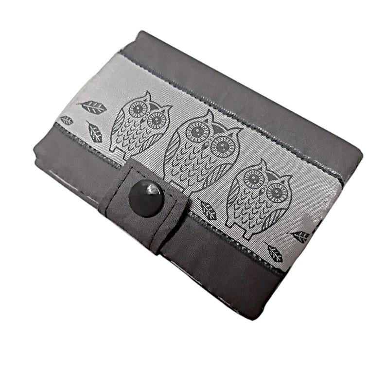 Mini Geldbeutel, Kartenetui Grau Mit Eulen von Afrosteff
