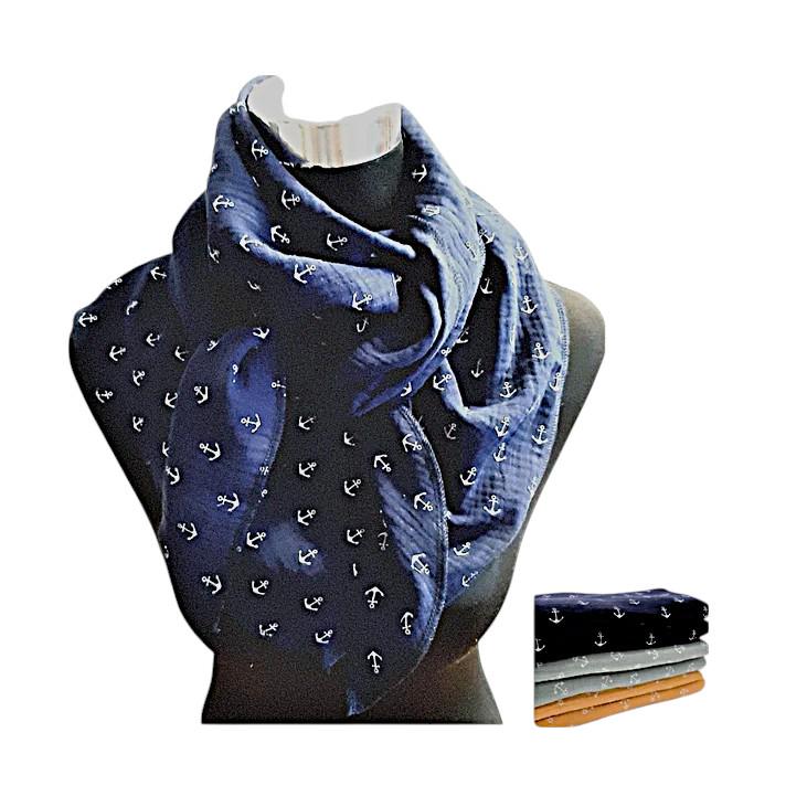 Musselin Tuch, Damen Dreieckstuch in Diversen Farben Mit Anker Motiv von Afrosteff