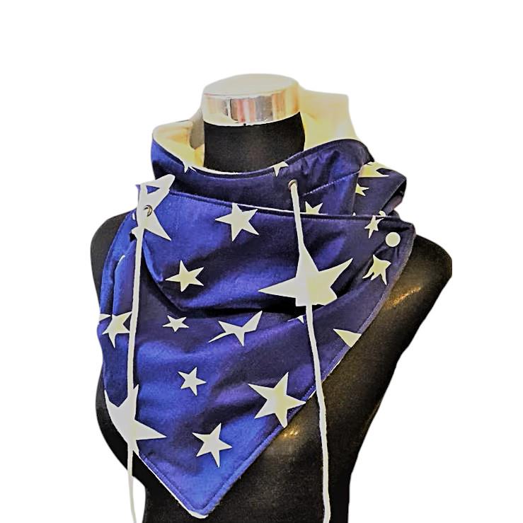 Schnürschal Blau Mit Sterne, Wickelschal Fleece von Afrosteff