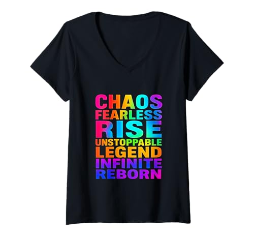 Damen Chaos Fearless Rise Unstoppable Legend Infinite Reborn Geschenk T-Shirt mit V-Ausschnitt von After Chaos Story Drama Co.