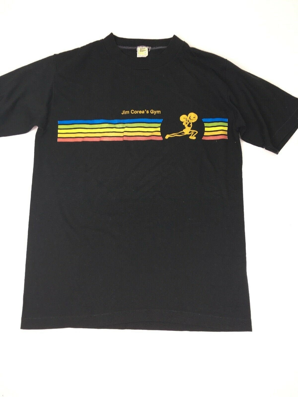 Jahrgang 1980 Jim Corea Gym T-Shirt Schwarz Größe Mittlere Regenbogen Logo Velva Sheen von AftonGardens