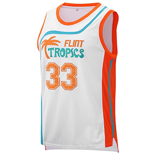 Afuby Flint Tropics Jersey Moon #33 Basketball Trikots, 90er Jahre Hip Hop Jersey S-XXXL - Weiß - Klein von Afuby