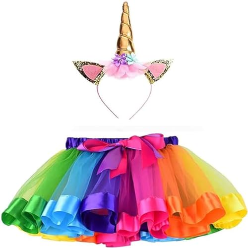 Afufu Regenbogen Tütü Mädchen, Tüllrock Kinder Tutu Röcke kostüm Mädchen mit Haarreif, Tüllrock Ballettrock für Geburtstag Verkleidung Party Karneval Cosplay Abendkleid von Afufu