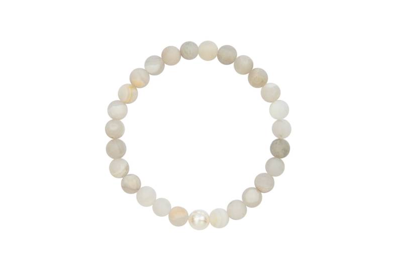 Perlen Armband Achat Matt Halbedelsteine Weiss Grau Süßwasserperle | Feel Strong von AgArty