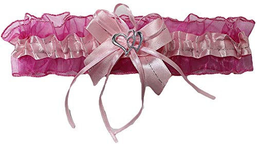 Aga Süßer Braut Strumpfband mit 2 Herzchen Schleifchen, Silbernaht, viele Muster Hochzeit Neu Strumpfbänder Brautstrumpfband (Rosa, bis 60 cm) von Aga