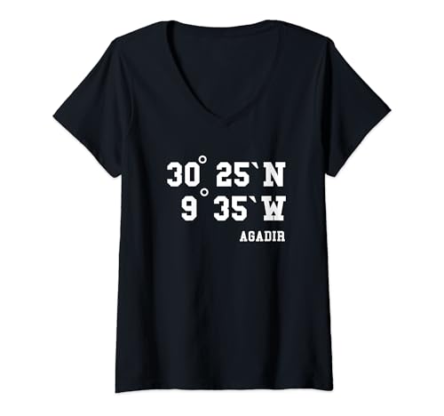 Damen Agadir Koordinaten Design Marokko Urlaub Reise Agadir T-Shirt mit V-Ausschnitt von Agadir Marokko Bekleidung & Geschenkideen