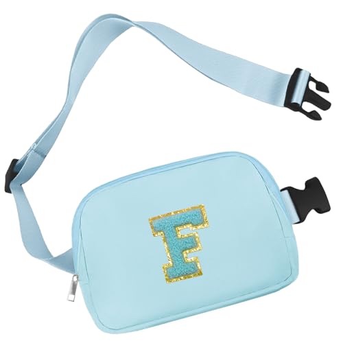 Aganmi Chenille Letter Crossbody Taschen für Frauen Trendige, wasserdichte Bauchtaschen für Frauen Cross Body, Initial Letter Gürteltasche mit mehreren Innentaschen und verstellbarem Gurt, Blue-F, von Aganmi