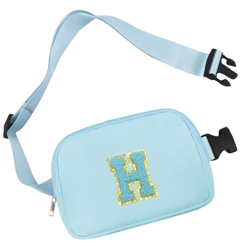 Aganmi Chenille Letter Crossbody Taschen für Frauen Trendige, wasserdichte Bauchtaschen für Frauen Cross Body, Initial Letter Gürteltasche mit mehreren Innentaschen und verstellbarem Gurt, Blue-H, von Aganmi