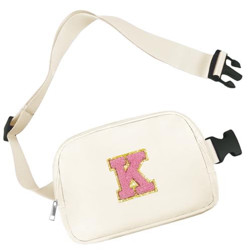 Aganmi Chenille Letter Crossbody Taschen für Frauen Trendige, wasserdichte Bauchtaschen für Frauen Cross Body, Initial Letter Gürteltasche mit mehreren Innentaschen und verstellbarem Gurt, K von Aganmi