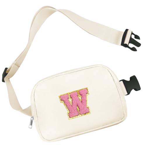 Aganmi Chenille Letter Crossbody Taschen für Frauen Trendige, wasserdichte Bauchtaschen für Frauen Cross Body, Initial Letter Gürteltasche mit mehreren Innentaschen und verstellbarem Gurt, W von Aganmi