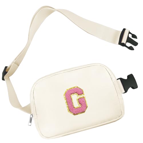 Aganmi Chenille Letter Crossbody Taschen für Frauen Trendige, wasserdichte Bauchtaschen für Frauen Cross Body, Initial Letter Gürteltasche mit mehreren Innentaschen und verstellbarem Gurt, g von Aganmi