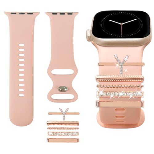 Aganmi Sportarmband, kompatibel mit Apple-Watch-Armbändern 38 mm, 40 mm, 41 mm, für Damen, weiches Silikon, austauschbares Uhrenarmband mit Uhrenarmband-Anhängern, dekorative Ringe für iWatch Serie 9, von Aganmi