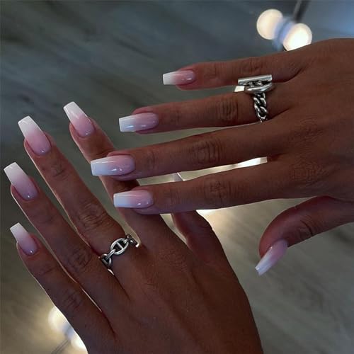 Kurze Sargform-Kunstnägel, Pink-Weiß, Schatten, Aufklebenägel, Ballerina, zum Aufdrücken, abnehmbar, für Damen und Mädchen, Nagelkunst-Zubehör, 24 Stück Kurze Sargform-Kunstnägel, Pink-Weiß, Schatten, Aufklebenägel, Ballerina, zum Aufdrücken, abnehmbar, für Damen und Mädchen, Nagelkunst-Zubehör, 24 Stück von Agasar
