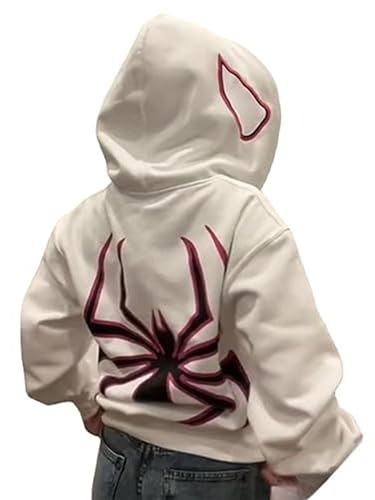 Lrtnl Frauen Männer übergroße Harajuku Y2K Spinne Grafik Hoodie Langarm Full Zipper Jacke Mantel Casual E Mädchen, Weiss/opulenter Garten, Medium von Agaster