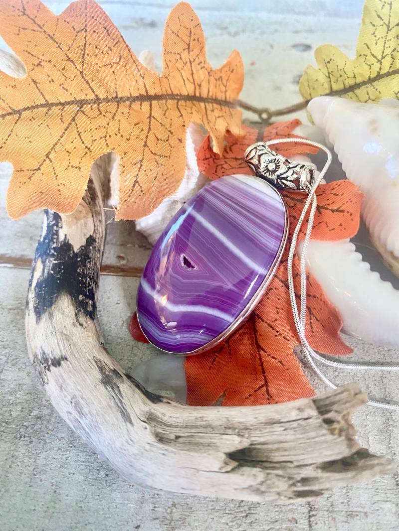 Oval Botswana Achat Anhänger Violette Rose Aus 925 Silber von AgateBeachcomber