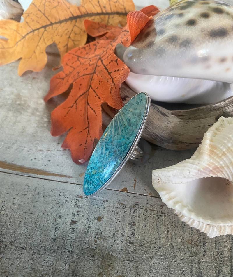 Blaue Koralle Fossil Ring - Sterling Silber, Size 6 von AgateBeachcomber