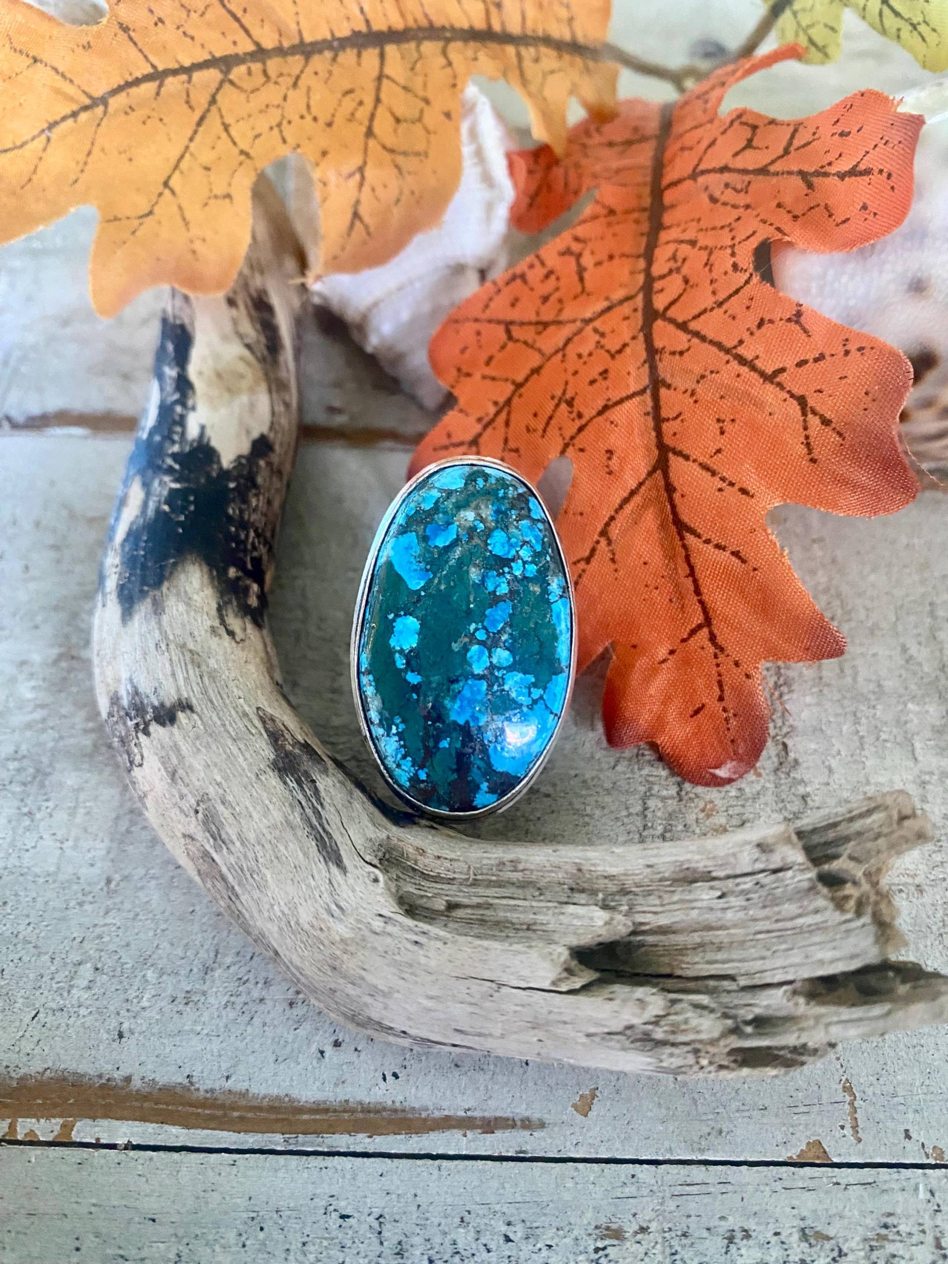 Vintage Blauer Türkis Kupferring Sterling Silber Plated, Größe 7.25 von AgateBeachcomber