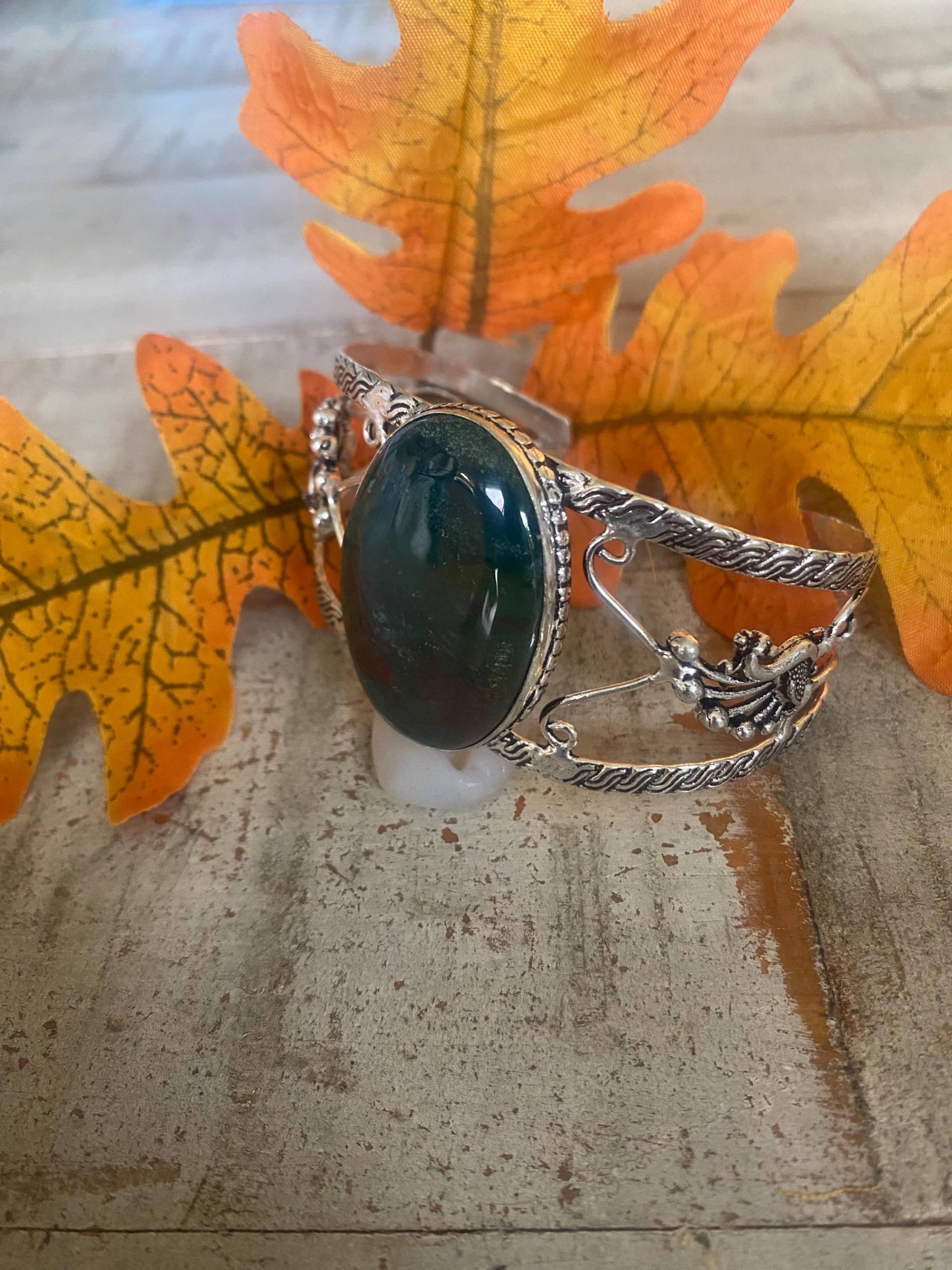 Große Ovale Blutstein 925 Sterling Silber Platte Manschette Armband-Blutstein Armband 6 "-20, 5 cm Verstellbare von AgateBeachcomber