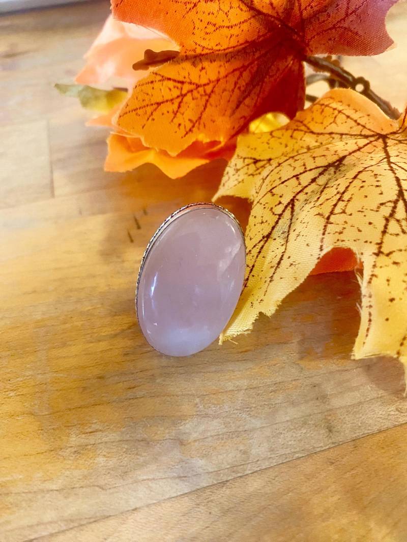 Große Ovale Form Rosenquarz Ring-Rosenquarz Ring-Vintage Statement Ring Größe 8, 75 von AgateBeachcomber