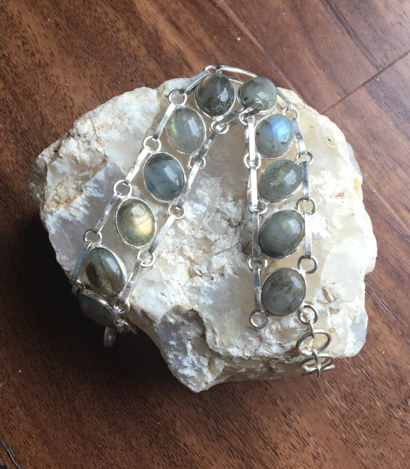 Herbst/Winter Sale 925 Sterling Silber Vintage Labradorit Armband-Labradorit Armband-Verstellbarer Edelstein Armband von AgateBeachcomber