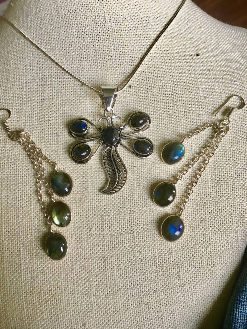 Herbst/Winter Sale Einzigartige Blauer Labradorit Schmuck Set-Blauer Ohrringe-Blauer Anhänger Halskette | 22 "-Labradorit von AgateBeachcomber
