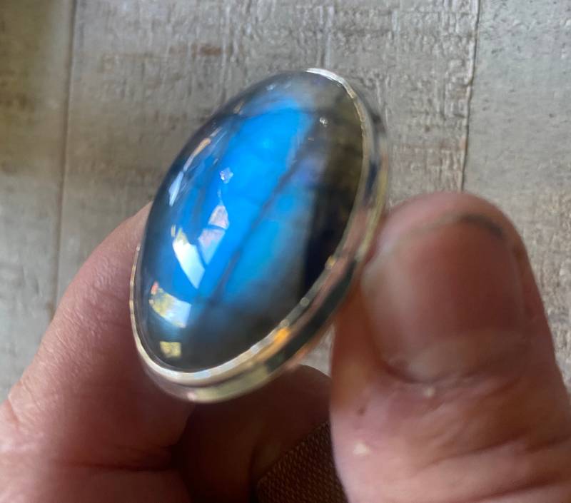 Labradorit Ring Schöne Rötliche Bronze Blau Labradorit Ring - Vintage Größe 8, 75 von AgateBeachcomber