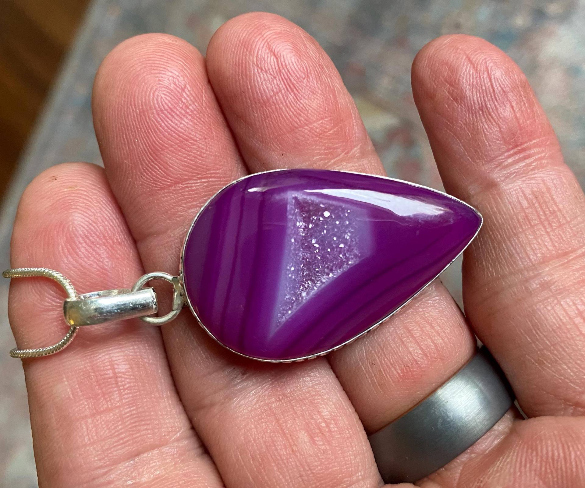 Lila Botswana Achat Tropfen Anhänger Sterling Silber von AgateBeachcomber