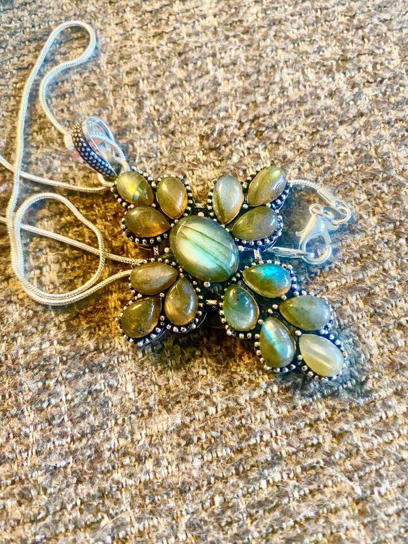 Multi-stein Labradorit Kreuz Anhänger Halskette-Vintage Halskette-Labradorit Halskette von AgateBeachcomber