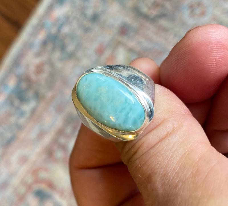 Sale Großer Larimar Edelstein Ring - Männer/Frauen Größe 11 von AgateBeachcomber