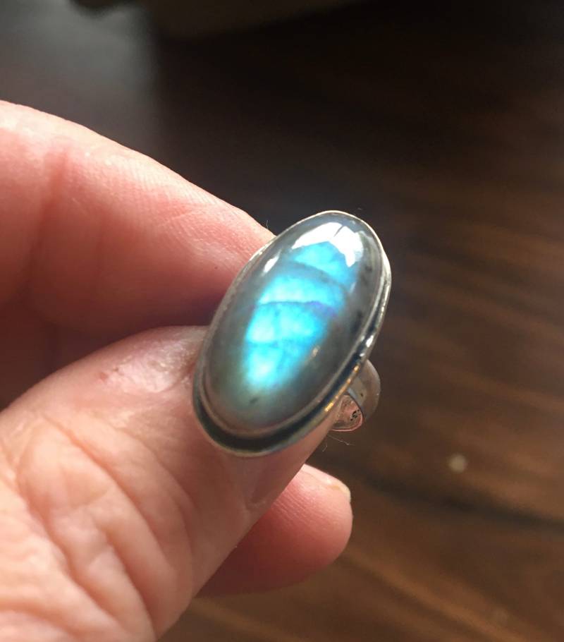 Sale Schöner Blau Grüner Labradorit Ring - Silber Blauer Vtg 925 Sterling Platte Größe 7 von AgateBeachcomber