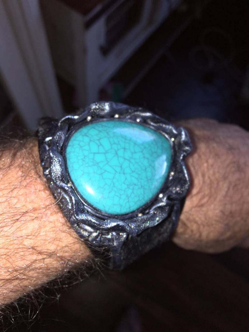 Sale Seltene Einzigartige Einstellbar Pony Tanne Spinne Türkis Leder Manschette Armband - Handgemachte Schwarze von AgateBeachcomber