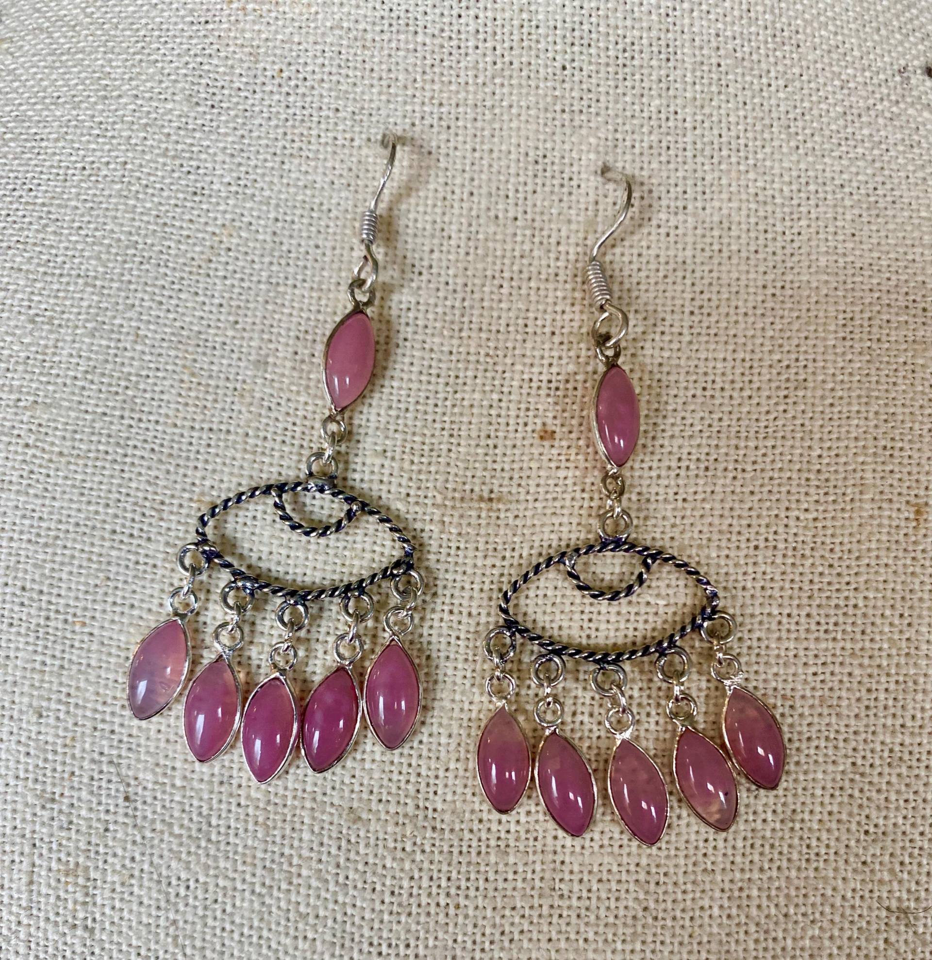 Schöne Vintage Rosa Chalcedon Ohrringe-Rosa Chalcedon-Ohrringe von AgateBeachcomber