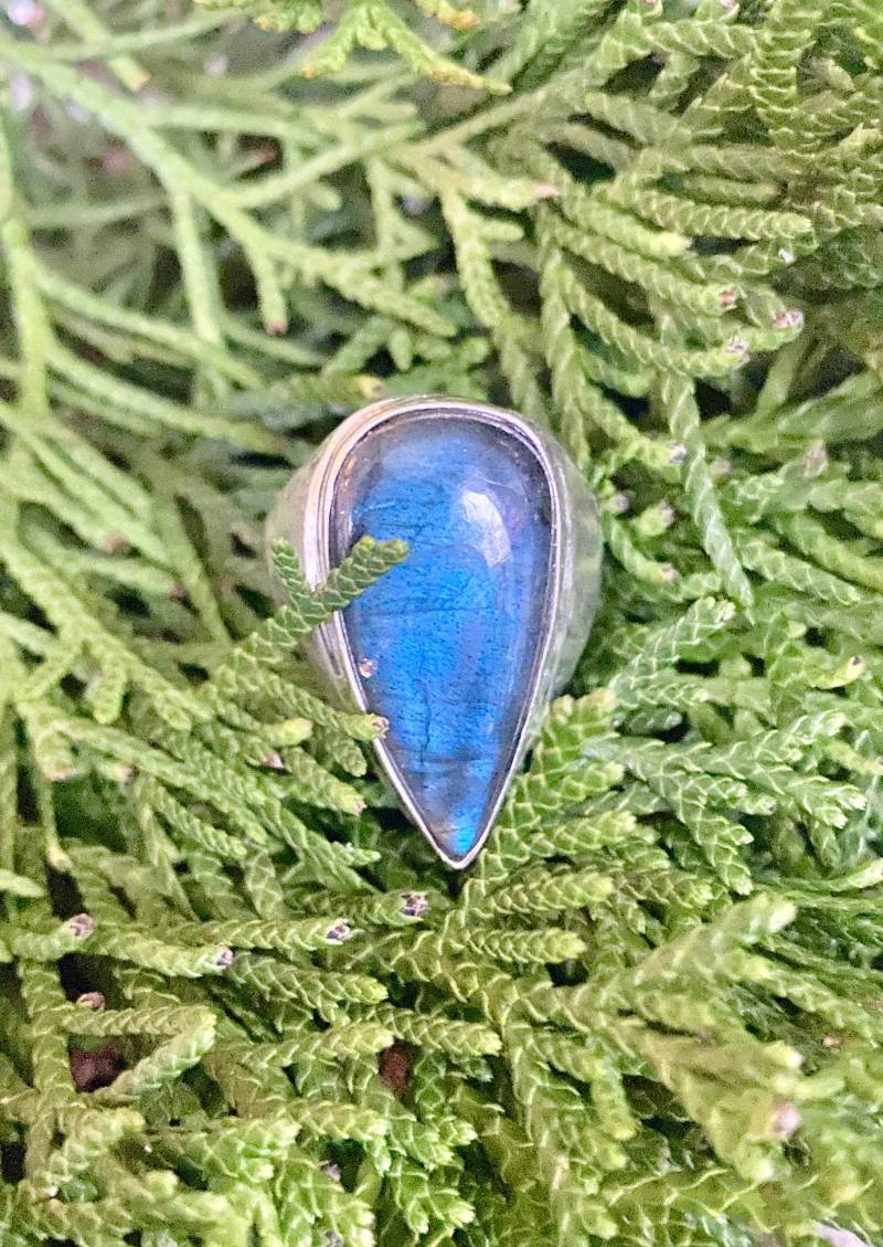 Vintage Antik Blauer Labradorit Ring - Antiker Größe 8 von AgateBeachcomber