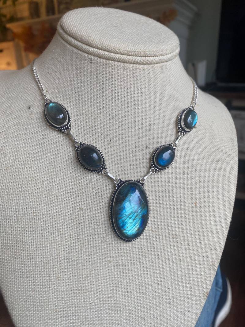 Vintage Blue Fire Labradorit Anhänger Halskette - Sterling Silber von AgateBeachcomber