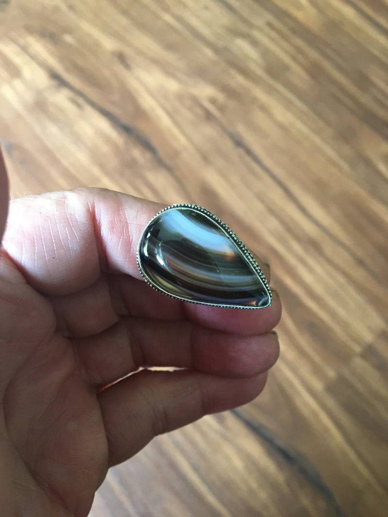 Vintage Botswana Achat Edelstein Ring - Silber Schwarzer Sterling Größe 7 von AgateBeachcomber
