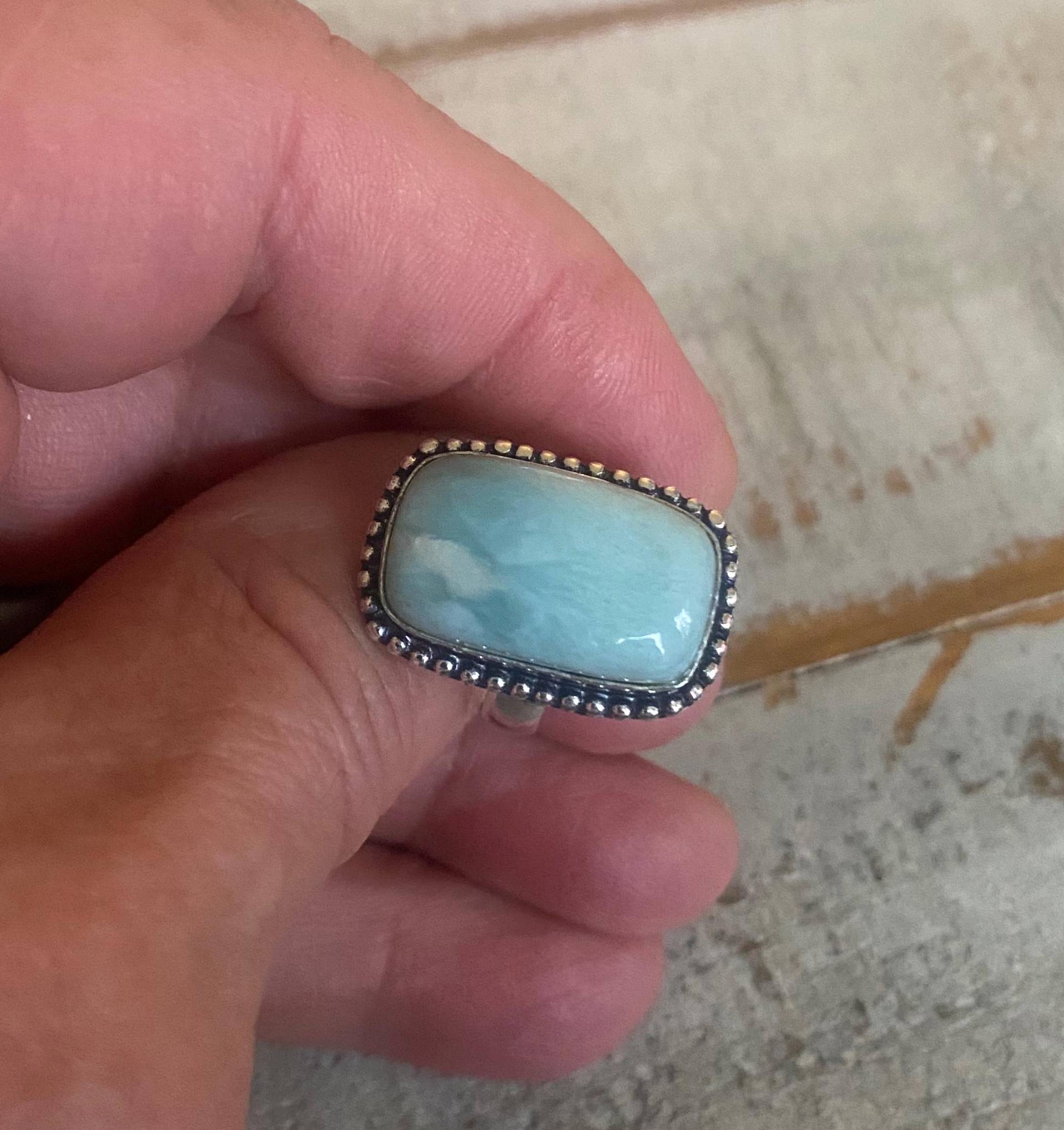 Vintage Ring Mit Blauem Rechteck Larimar Edelstein Ring, Größe 48 - Blauer von AgateBeachcomber
