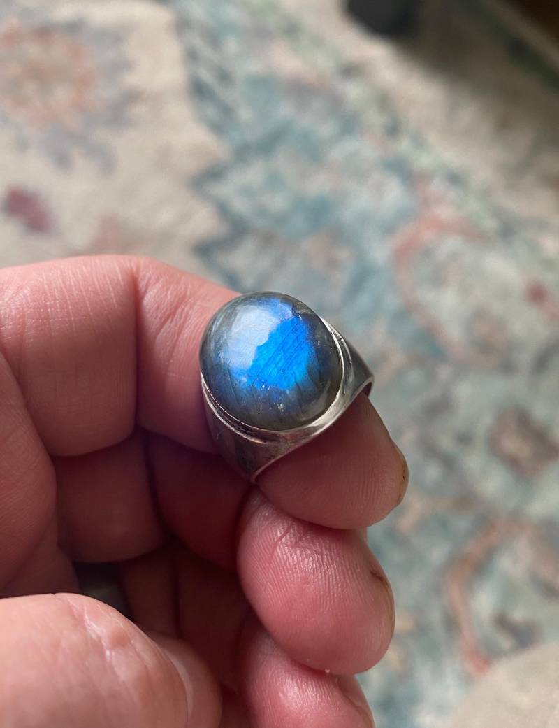 Wunderschöner Blauer Labradorit Ring - Vintage Sterlingsilber Größe 8, 5 von AgateBeachcomber