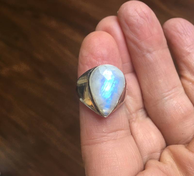 Wunderschöner Regenbogen Mondstein Ring Größe 10 Herren/Damen - 925 Sterling Silber Plated-Mondstein von AgateBeachcomber