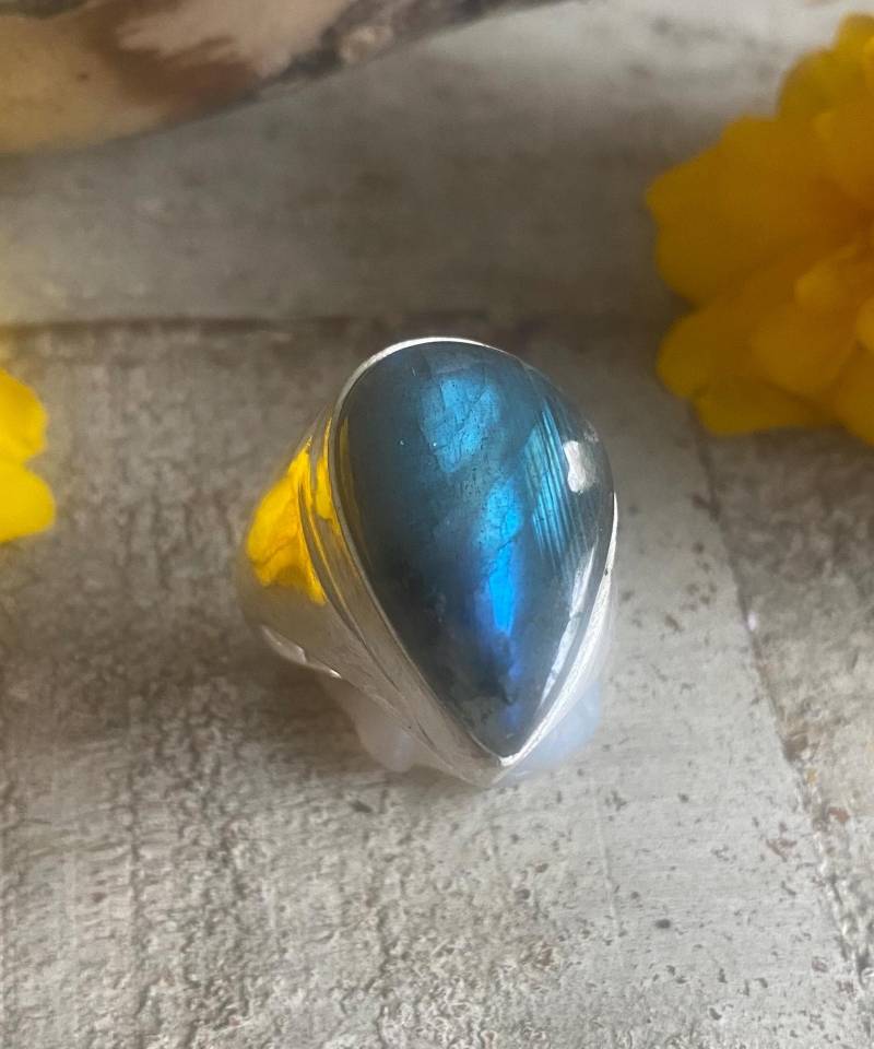 Wunderschöner Tiefblauer Labradorit Ring - Teardrop Sterling Silber Größe 9, 5 von AgateBeachcomber