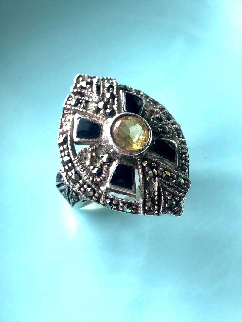 Wunderschöner Vintage Multi-Stein Sterling Silber Ring - Multi Edelstein Stein Größe 6, 5 von AgateBeachcomber