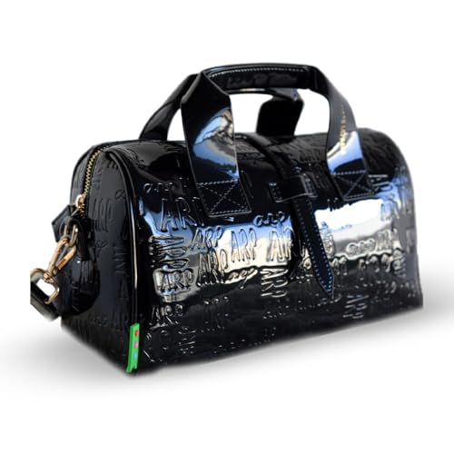 Agatha Ruiz de la Prada Bowling Bag aus blauem Lackleder mit eingraviertem ARP-Logo von Agatha Ruiz de la Prada