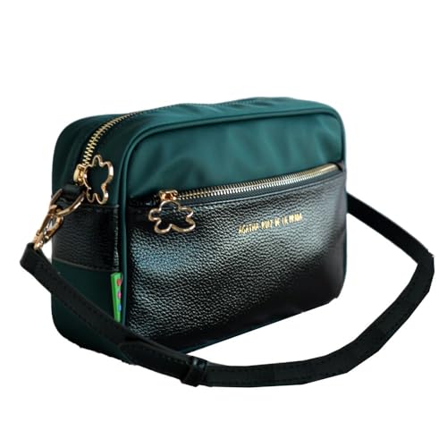 Agatha Ruiz de la Prada Grüne Nylon-Umhängetasche kombiniert mit metallischem Kunstleder von Agatha Ruiz de la Prada