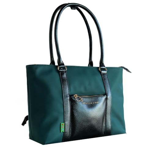 Agatha Ruiz de la Prada Grüne Shopper-Tasche Kombination aus metallischem Kunstleder und Nylon von Agatha Ruiz de la Prada