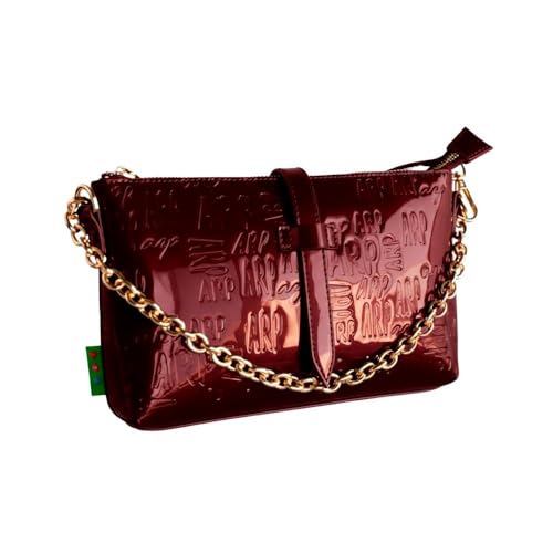 Agatha Ruiz de la Prada Handtasche, flaches Portemonnaie aus kastanienbraunem Lackleder mit ARP-Gravur von Agatha Ruiz de la Prada