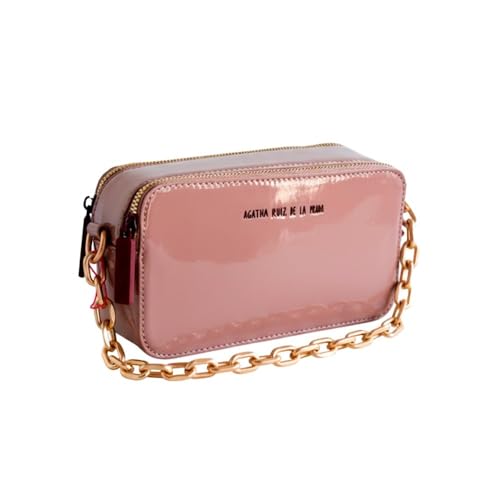 Agatha Ruiz de la Prada – Kleine rechteckige Umhängetasche aus hautfarbenem Lackleder mit zwei Fächern von Agatha Ruiz de la Prada