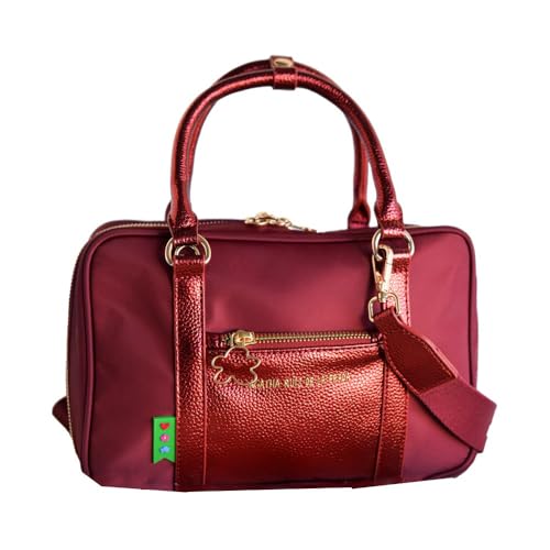 Agatha Ruiz de la Prada Quadratische Handtasche kastanienbraunem Nylon mit metallischem Kunstleder von Agatha Ruiz de la Prada