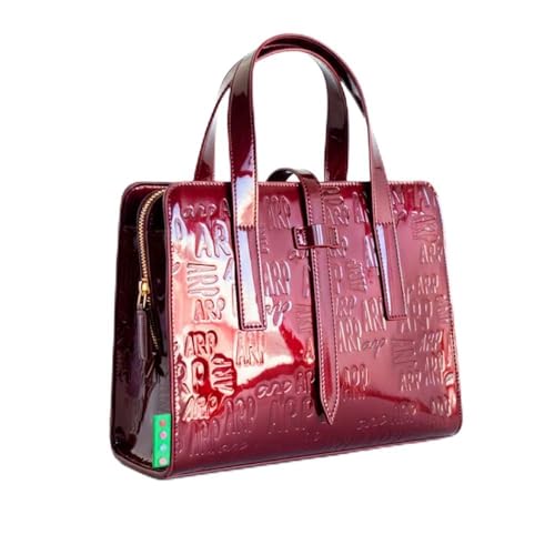 Agatha Ruiz de la Prada Rechteckige, kastanienbraune Einkaufstasche aus Lackleder eingraviertem ARP-Logo von Agatha Ruiz de la Prada