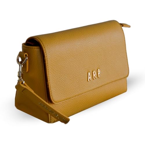 Agatha Ruiz de la Prada – Senfgelbe Umhängetasche aus veganem Leder mit Klappe und bedruckter Innenseite aus Nylon von Agatha Ruiz de la Prada