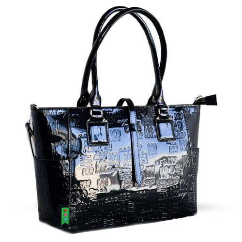 Agatha Ruiz de la Prada – Shopper-Tasche aus blauem Lackleder mit eingraviertem ARP-Logo von Agatha Ruiz de la Prada