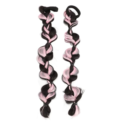 2pcs Bubble Ponytail Extensions, farbige lange Geflecht Haarerweiterung Haarstücke mit Haarkrawatte für Frauen Mädchen Kinder täglich Trave Party Rave (Braunes schwarzes Rosa) von Agatige